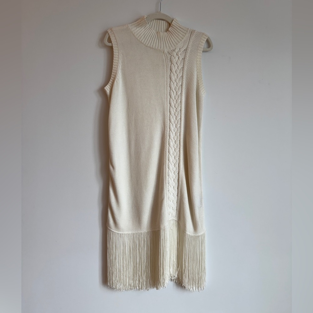 NWOT Timo Weiland white fringe sweater dress - Picture 8 of 8